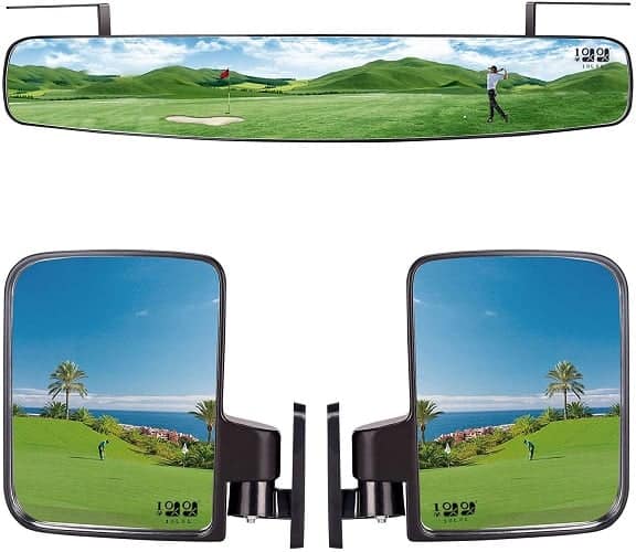 10L0L Golf Cart Folding Side Mirror and Panoramic Rear View Mirror